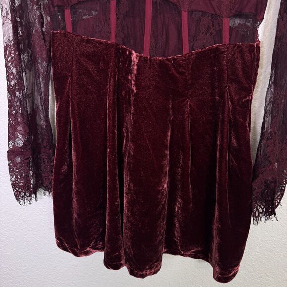 Free People Marlie Lace Dress Womens Medium Velvet Mini Romantic Whisigoth Dark - Picture 5 of 13
